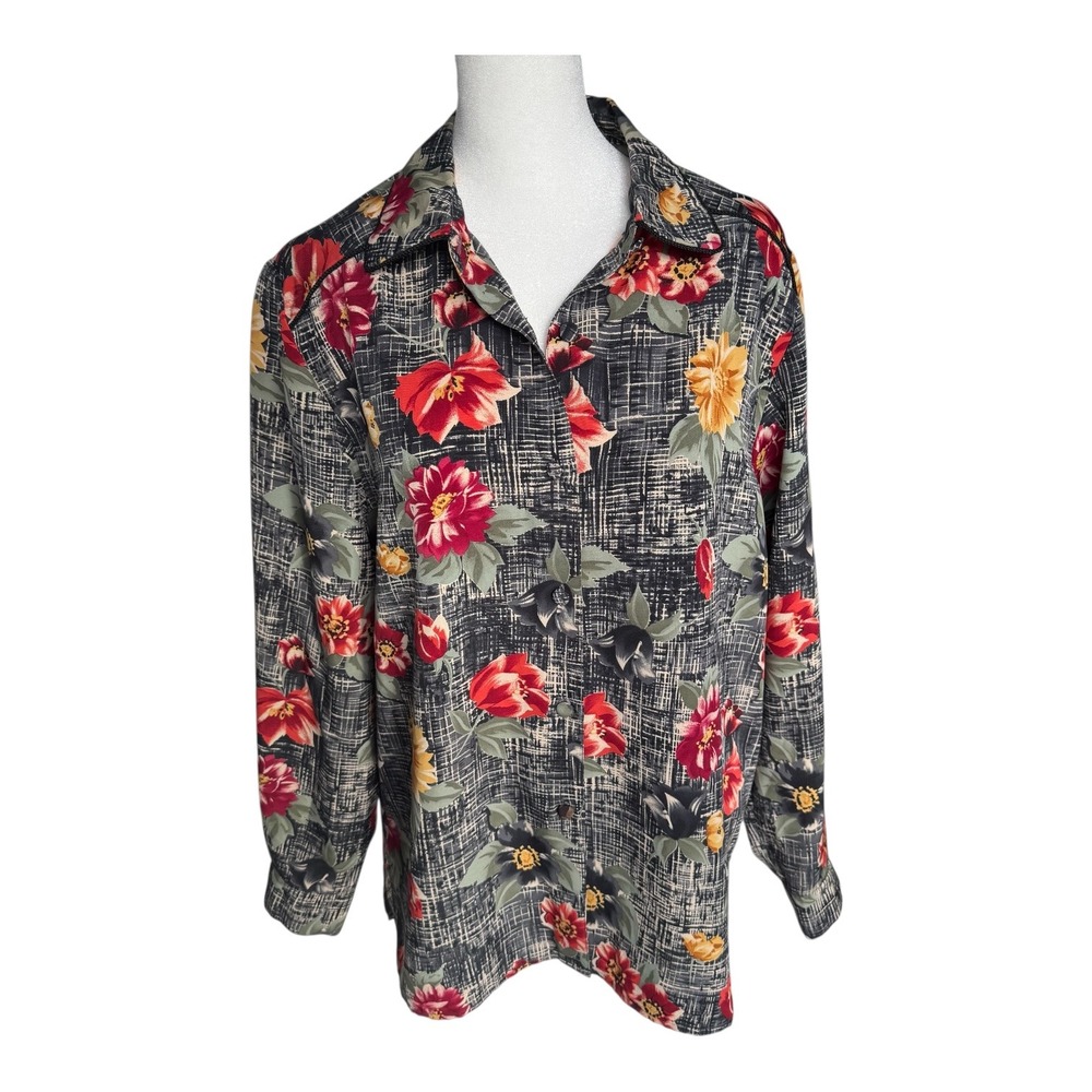Vintage‎ Dana Gibson Floral Button Up Shirt M Hong Kong Bold 80s 90s Blouse